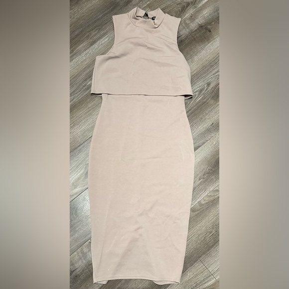 Light Tan bodycon high neck dress - Picture 1 of 9